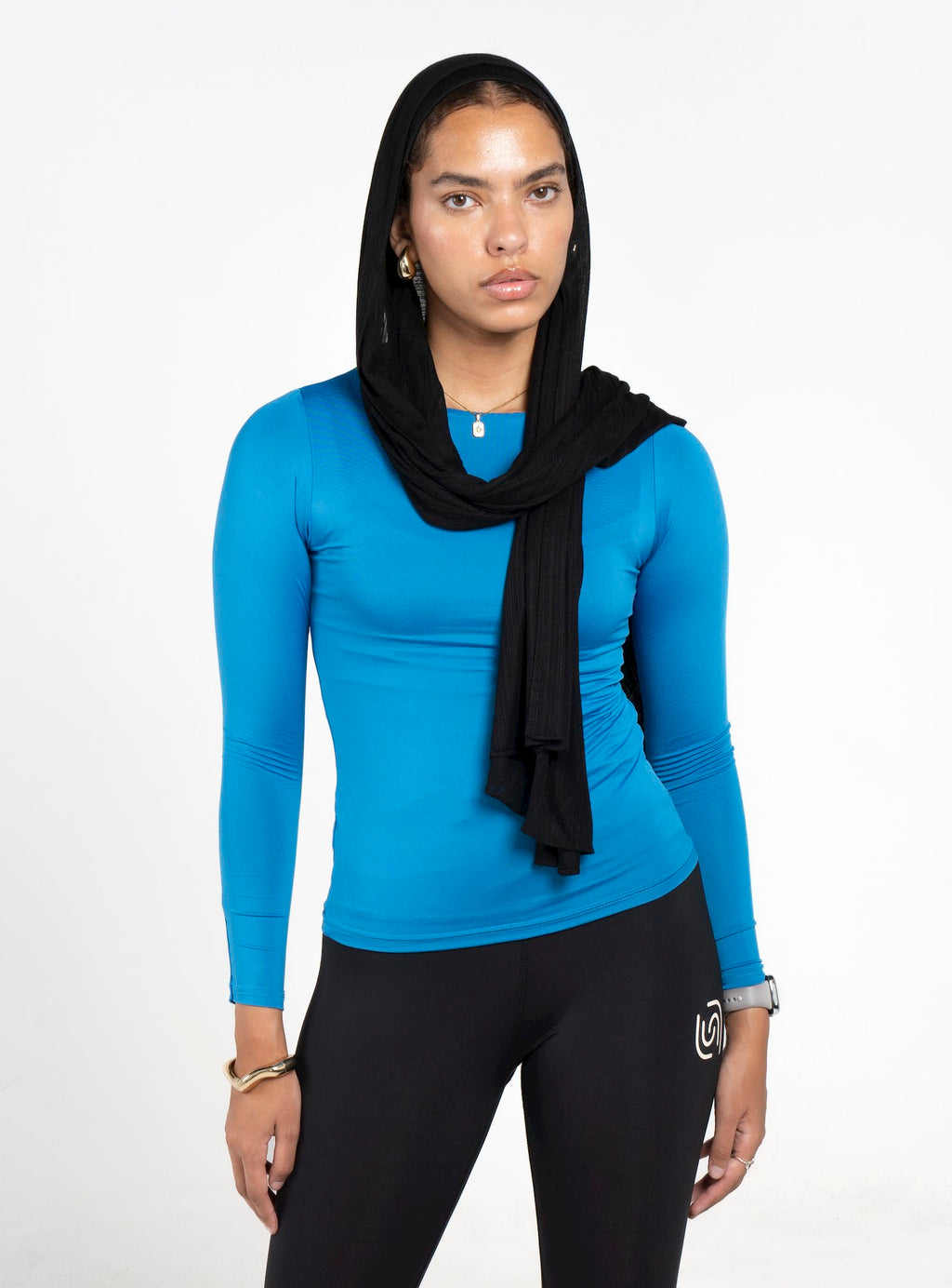 Boat Neck Long Sleeve Top - Sky Blue
