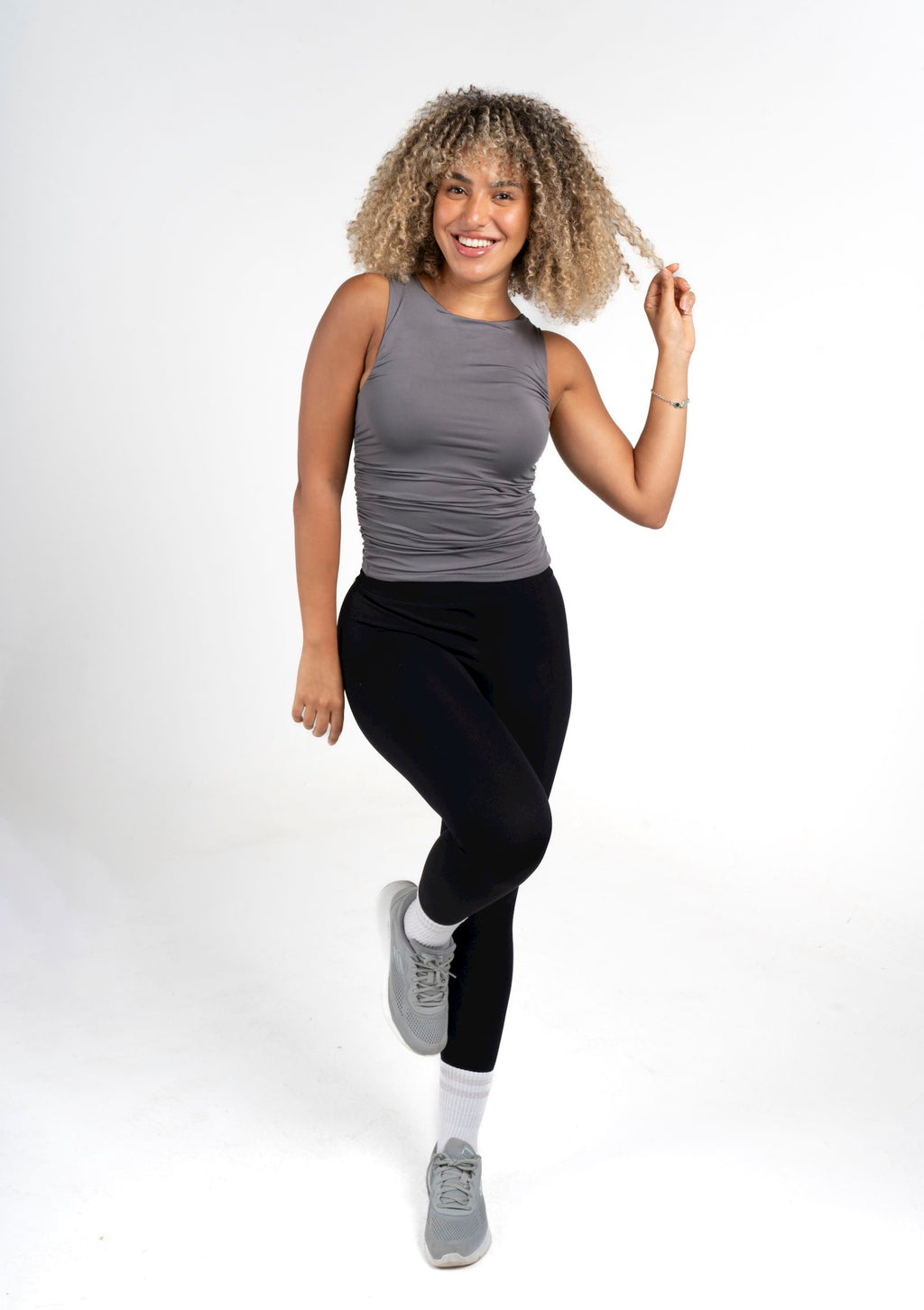 Cinched Sleeveless Top - Charcoal grey