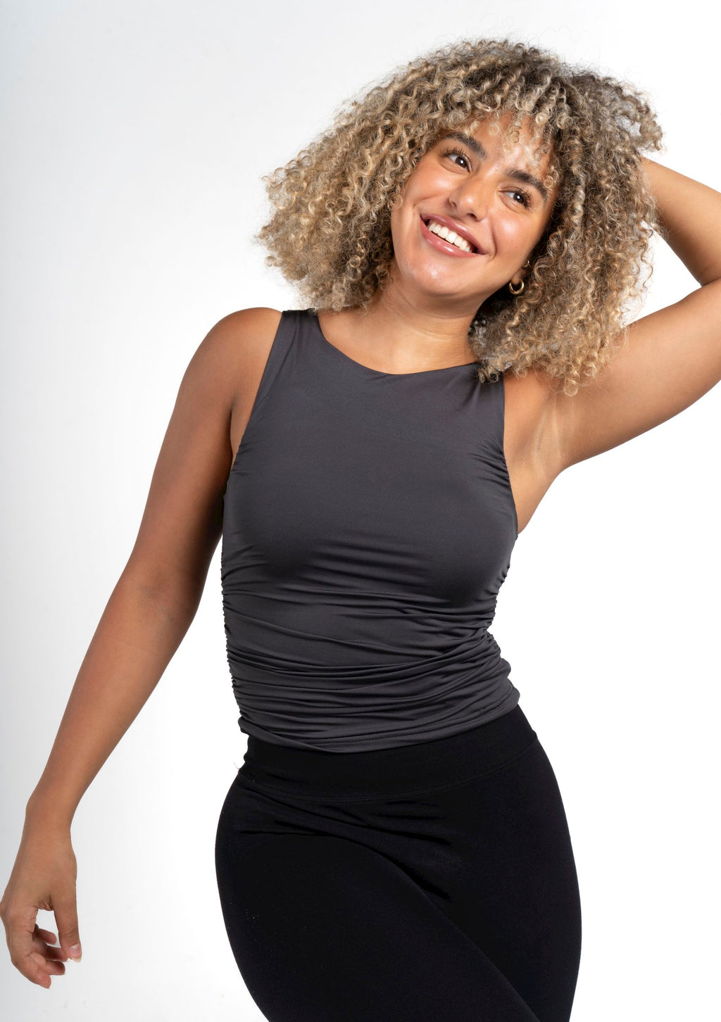 Cinched Sleeveless Top - Dark Grey