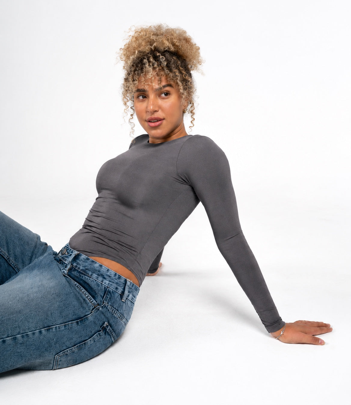 Boat Neck Long Sleeve Bodysuit - Dark Grey