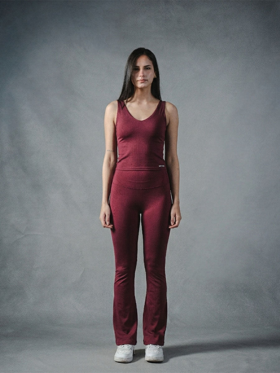 Compression Seamless Flare Pants - Burgundy