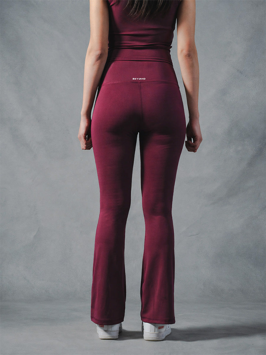 Compression Seamless Flare Pants - Burgundy