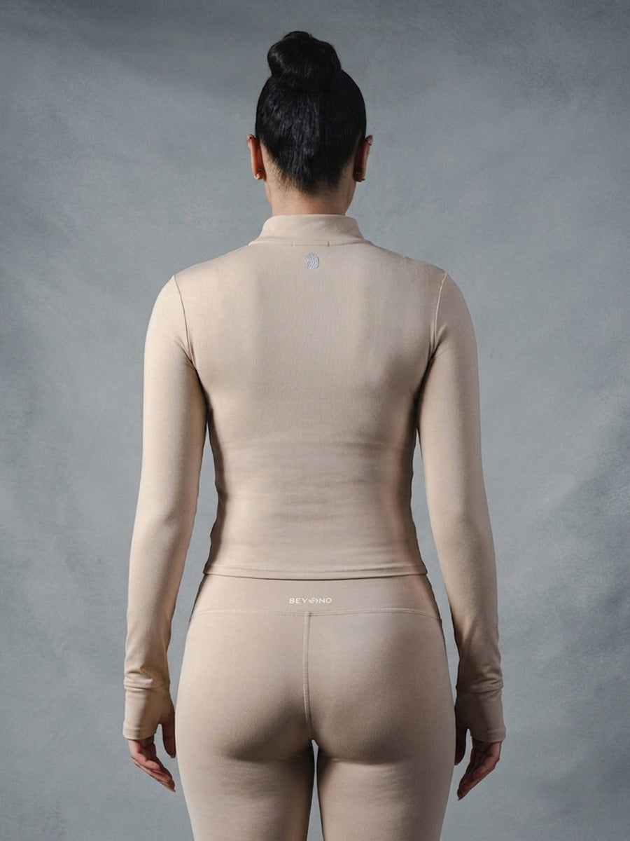 Compression Long Sleeve 1/4 Zip Top - Beige