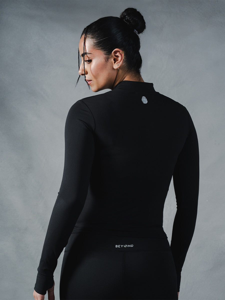 Compression Long Sleeve 1/4 Zip Top - Black