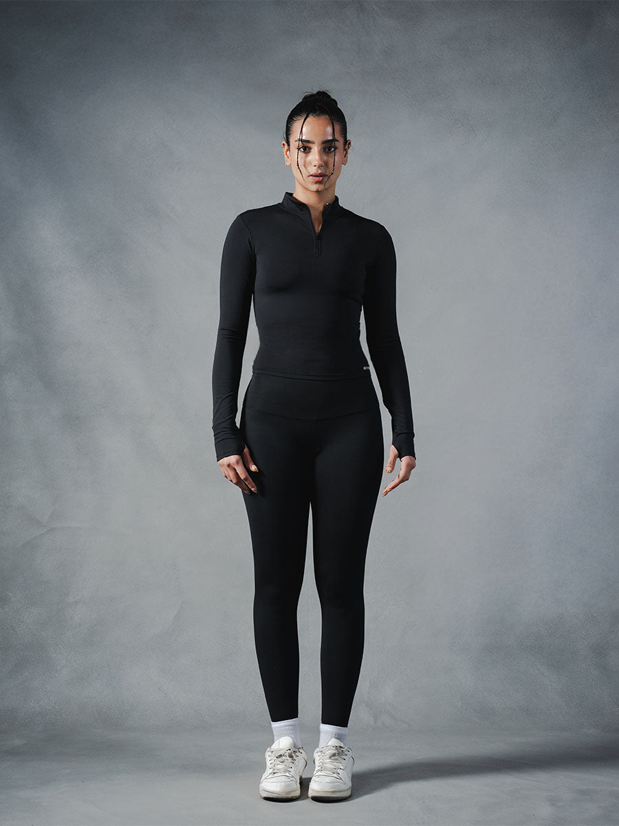 Compression Long Sleeve 1/4 Zip Top - Black