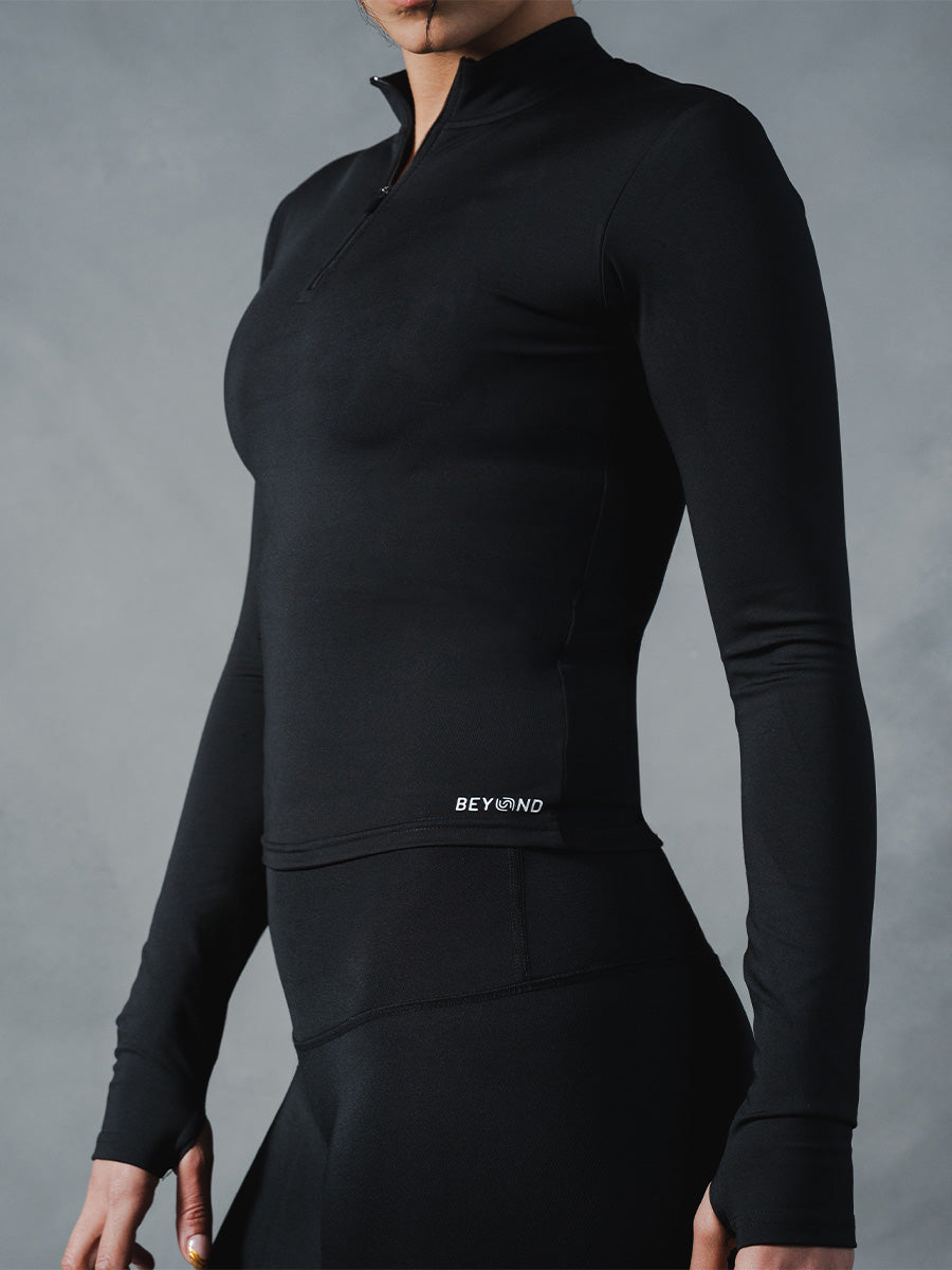 Compression Long Sleeve 1/4 Zip Top - Black