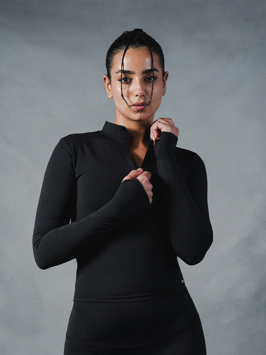 Compression Long Sleeve 1/4 Zip Top - Black