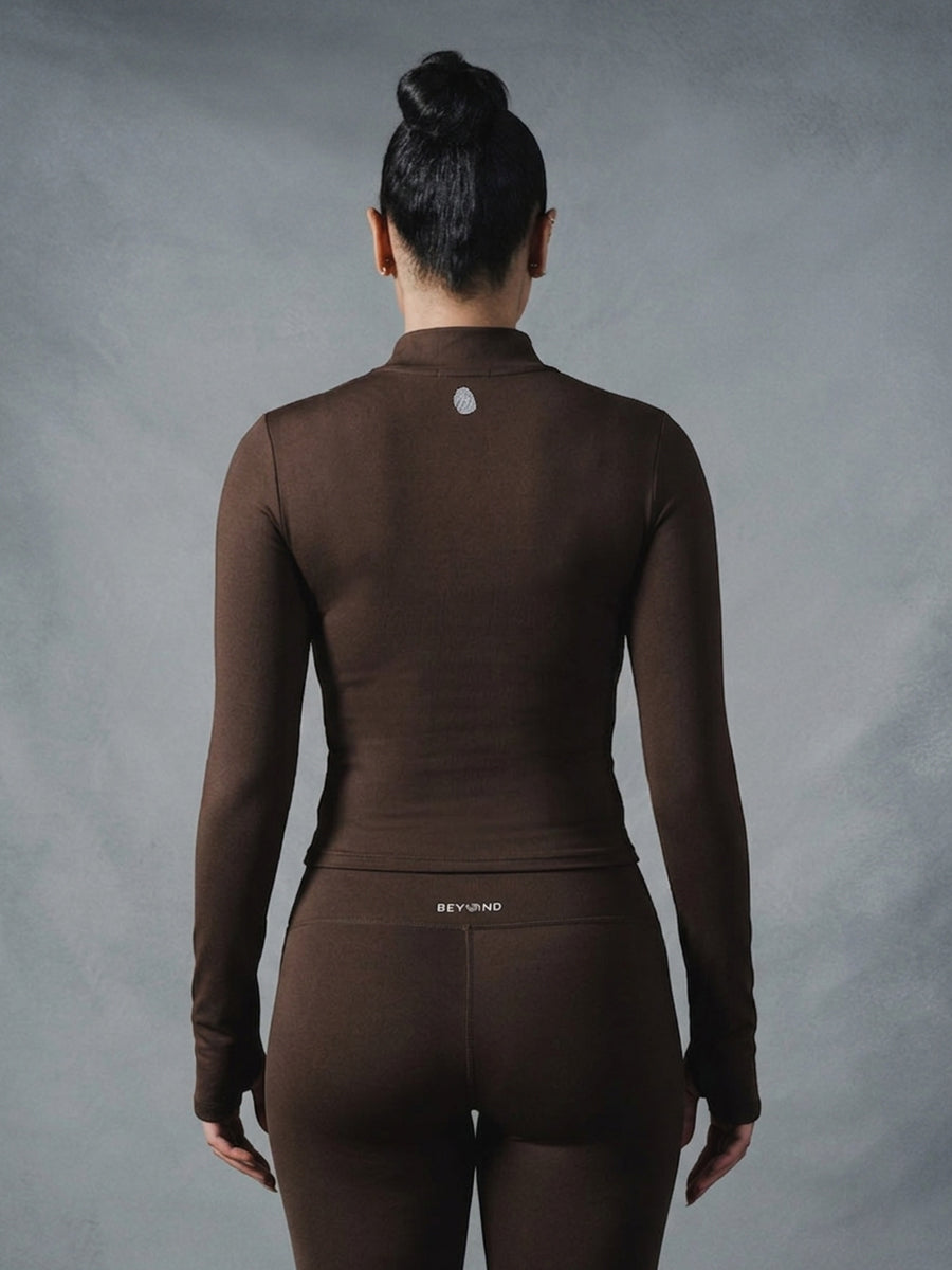 Compression Long Sleeve 1/4 Zip Top - Brown