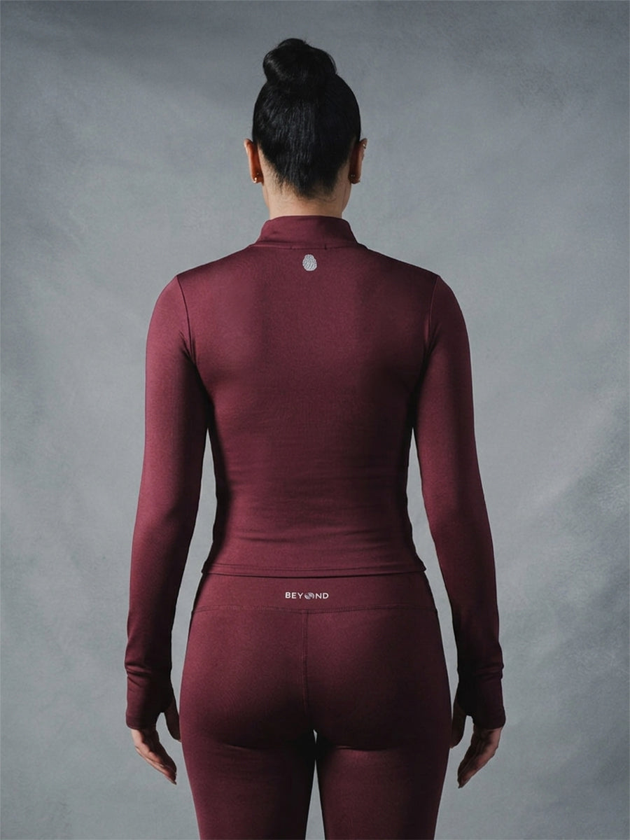 Compression Long Sleeve 1/4 Zip Top - Burgundy