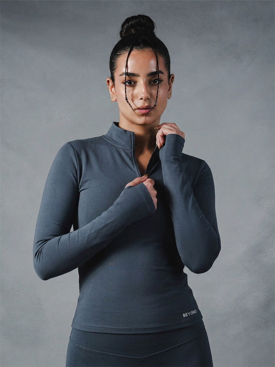 Compression Long Sleeve 1/4 Zip Top - Grey