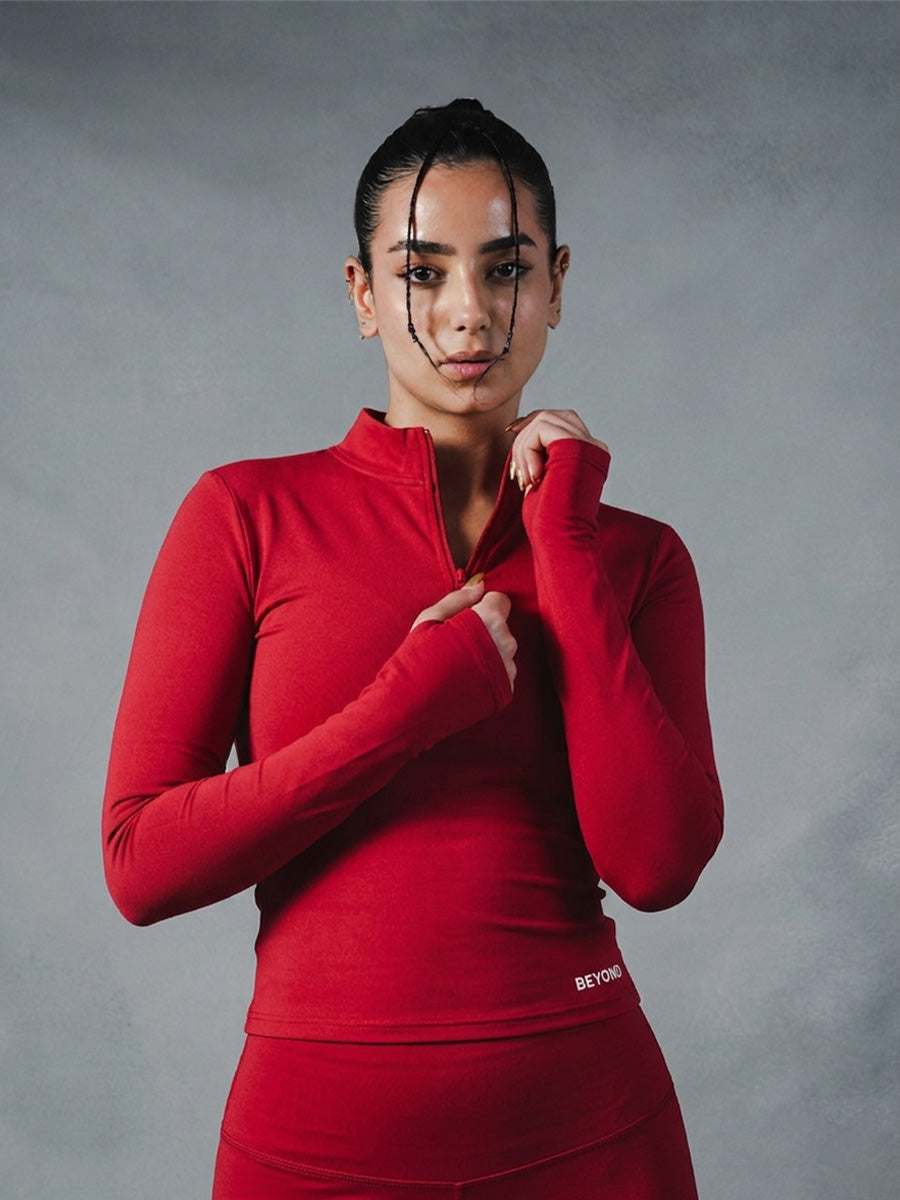 Compression Long Sleeve 1/4 Zip Top - Red