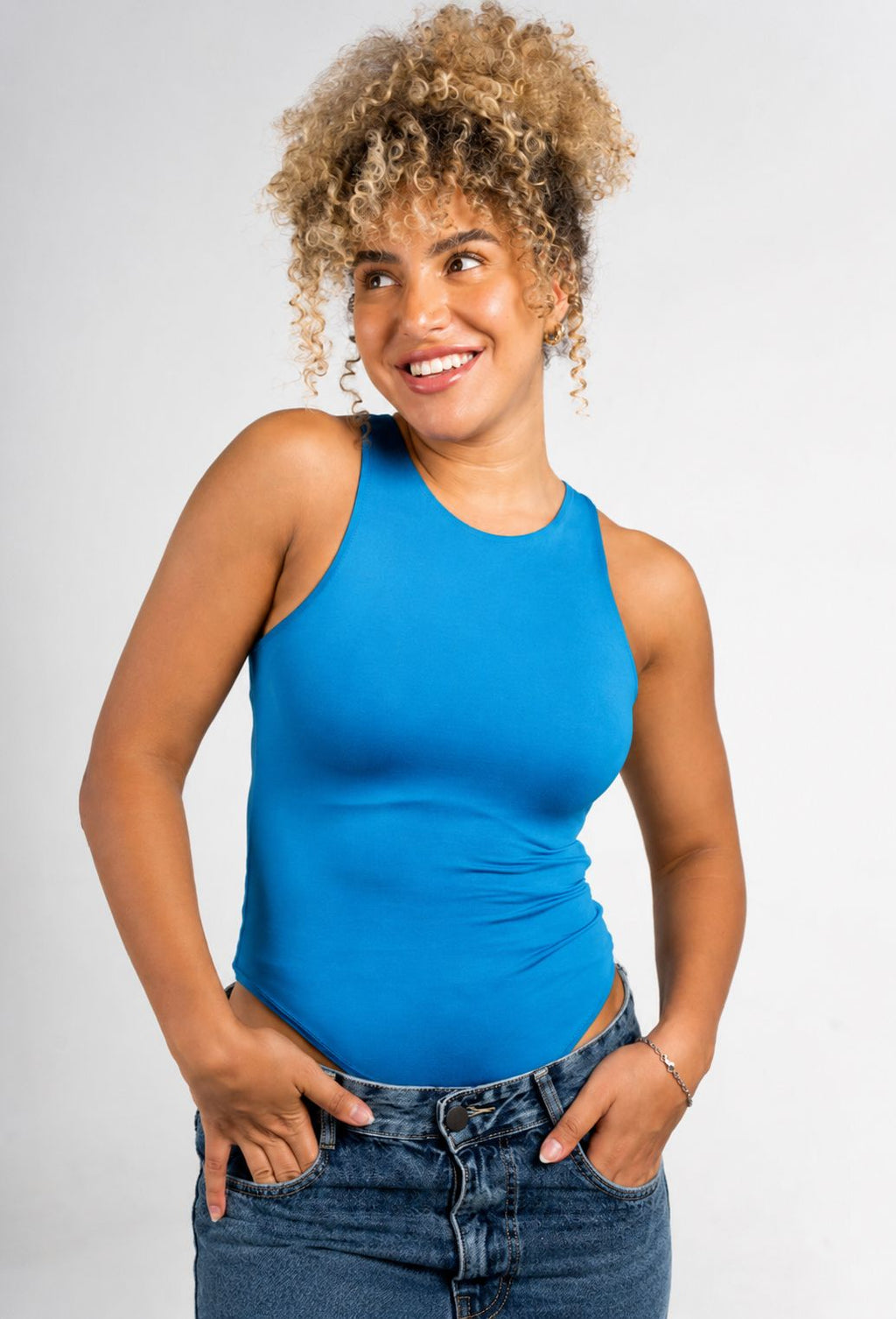 Boat Neck Sleeveless Bodysuit - Sky Blue
