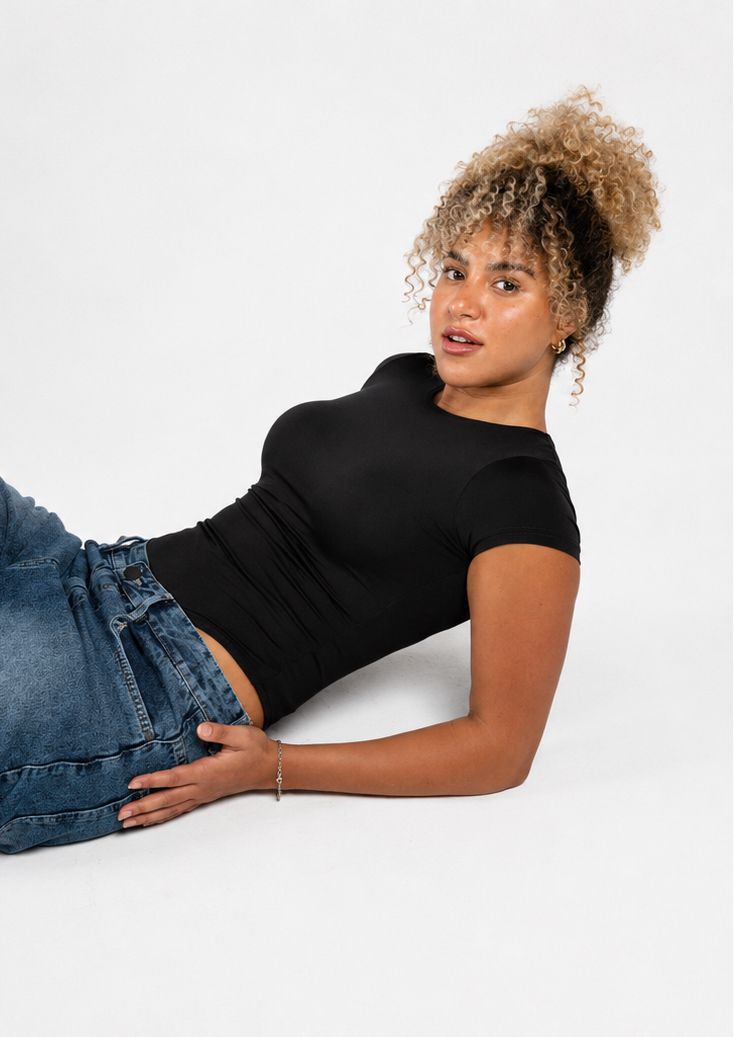 Boat Neck short sleeve Bodysuit - Black