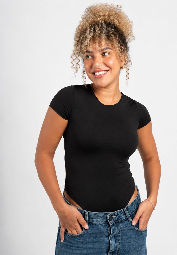 Boat Neck short sleeve Bodysuit - Black